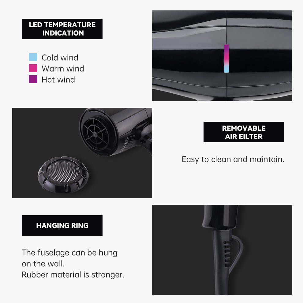 Sèche Cheveux Salon 2500 W - 3000 H Moteur Silencieux-