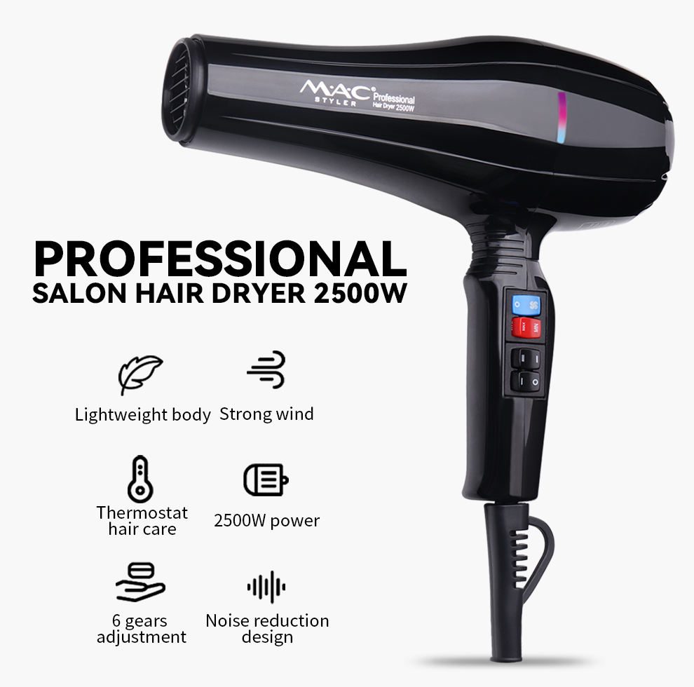Sèche Cheveux Salon 2500 W - 3000 H Moteur Silencieux-