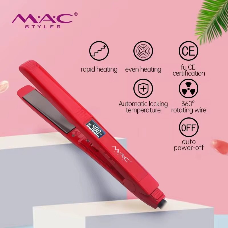 Fer à Lisser  professionnel en titane 480 F°- Ecran LCD - Rouge