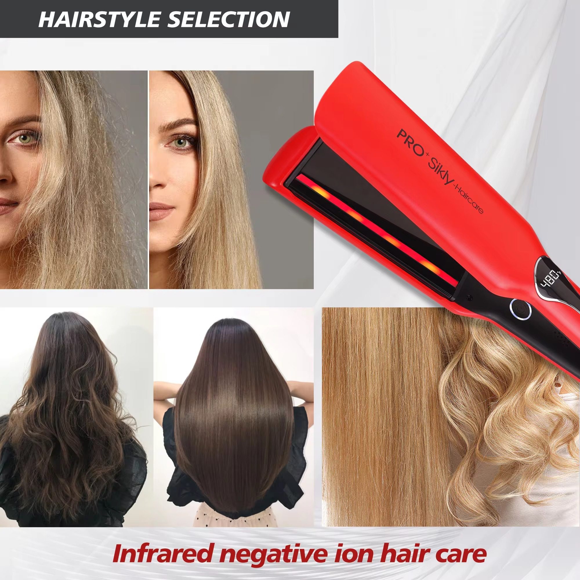 Lisseur Digital plaques titanium &ndash; 480 F&deg; &ndash; Rouge