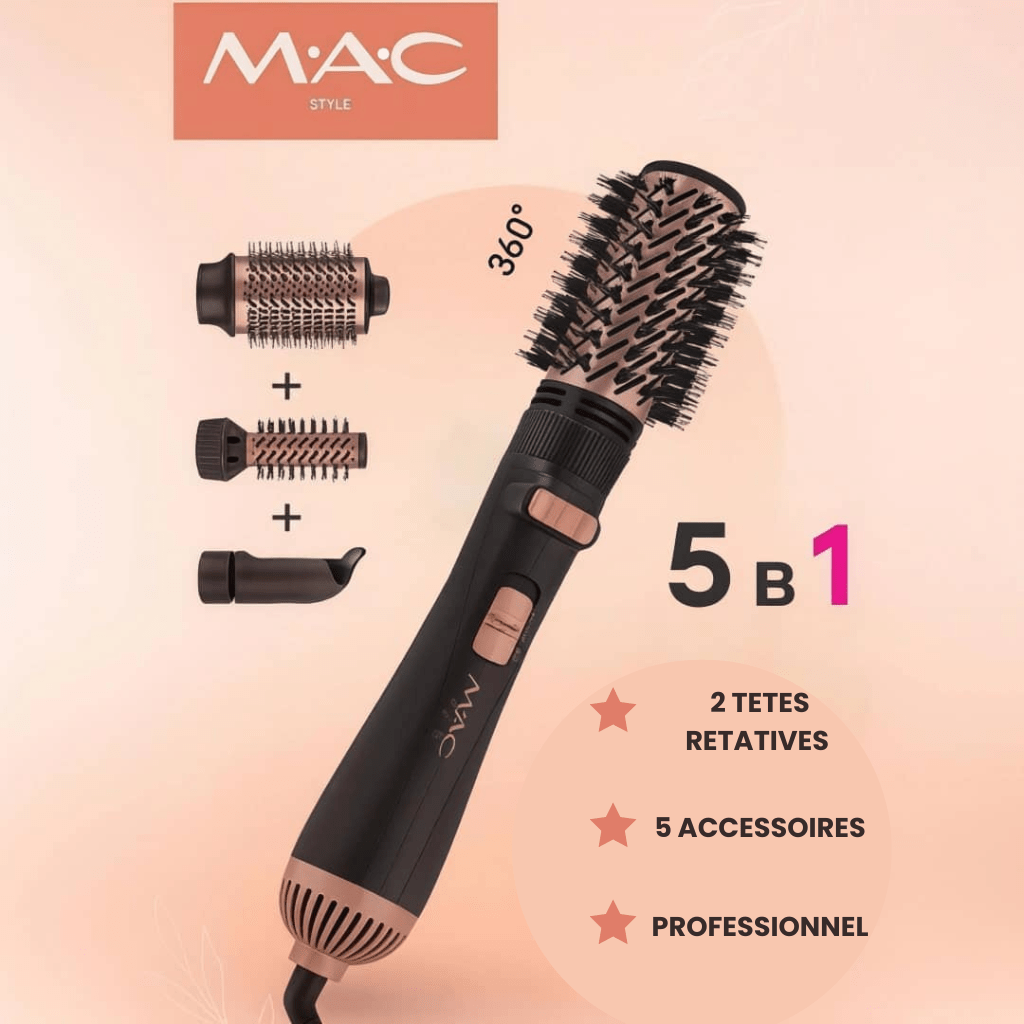 Brosse Soufflante Rotative 360 Salon -5 En 1 NOIR